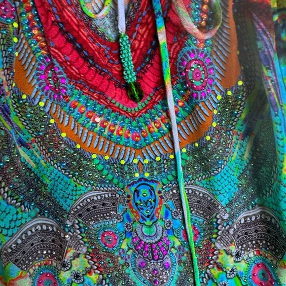 Shahida Parides Plunging Neck Short Dress Silk #1425-16 - Picture 3 of 12